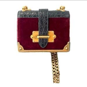 Prada Cahier micro shoulder bag in burgundy